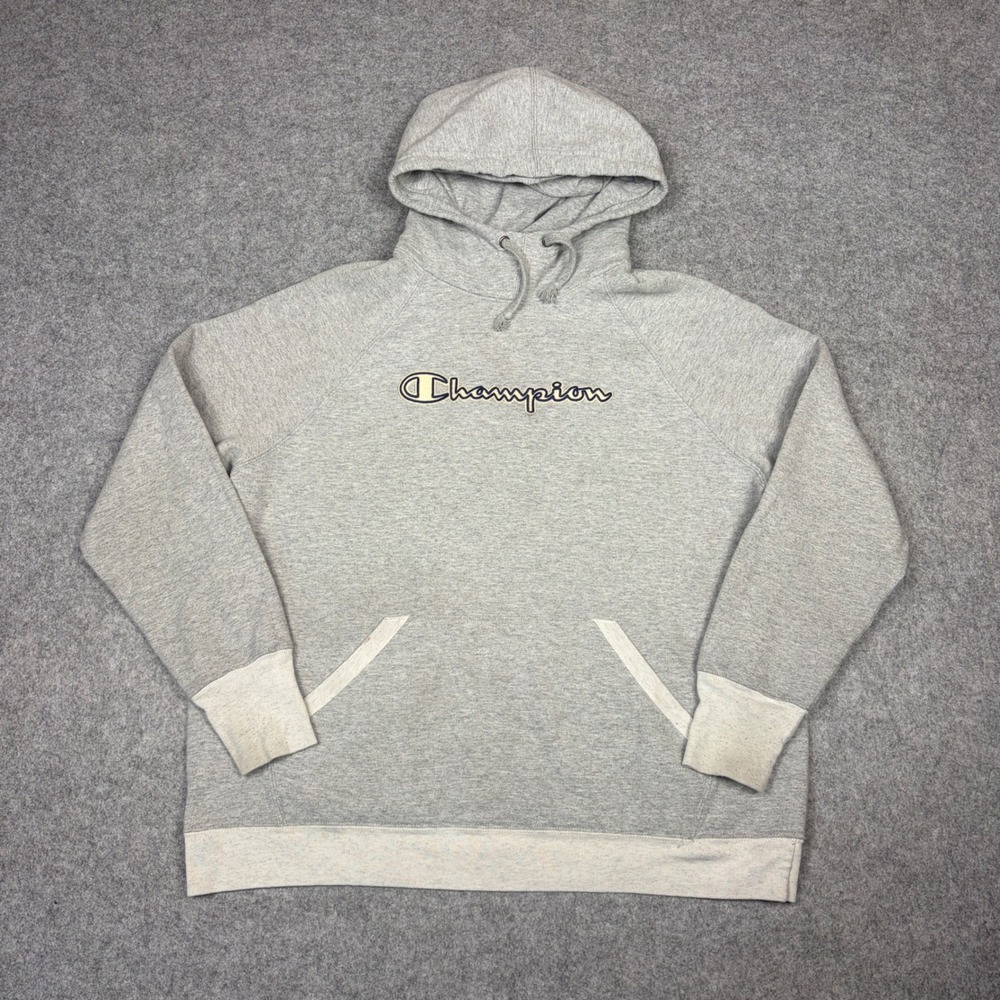 Champion Authentic Athleticwear Gray Script Logo Raglan Hoodie Mens XL